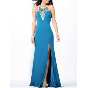 Jovani Halter Neck High Slit Fitted Dress